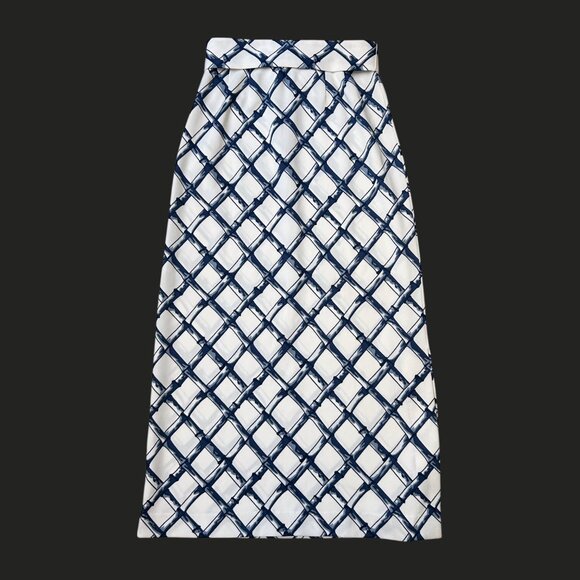 70s Vintage Highwaisted Maxi Skirt Polyester Bamboo Grid Pattern David Smith. - Picture 3 of 9